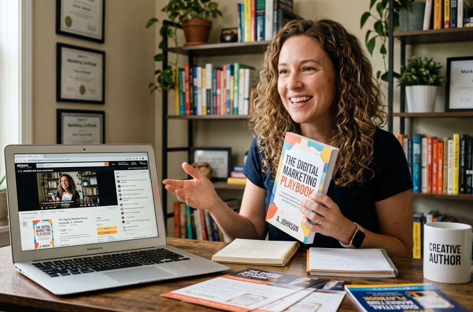 Book marketing campaign dashboard showing bestseller results and media placements